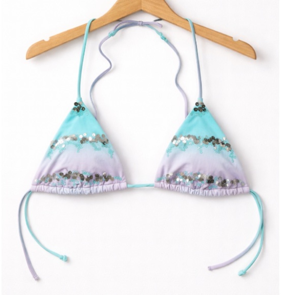 Victoria's Secret Mint Lavender Triangle Bikini Top size Small Ombre Aqua Y2K